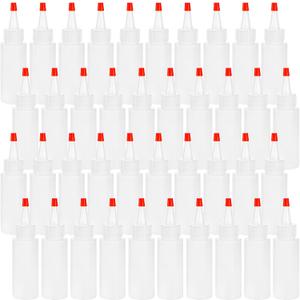 Bekith 40 Pack 2 oz Plastic Squeeze Condiment Bottles with Red Tip Caps, Small Empty Refillable Bottles for Icing, Cookie Decorating, Sauces, Condiments, Arts, Crafts