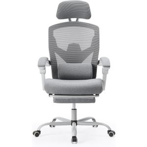 Sweetcrispy Office Computer Desk Chair with Footrest,Ergonomic High-Back Mesh Rolling Work Swivel Chairs with Wheels,Comfortable Lumbar Support,Comfy Arms for Home,Bedroom,Study,Student,Light Grey