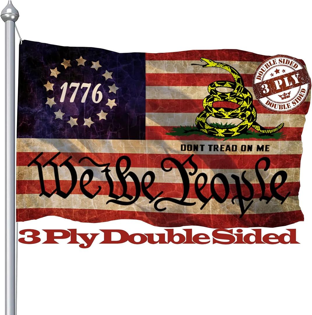 1776 Dont Tread On Me Flag 3x5 Ft Double Sided, We The People Gadsden Flags Banner, 3 Ply USA American US Rattlesnake Vintage Garden Flag Outdoor With UV Fade Proof