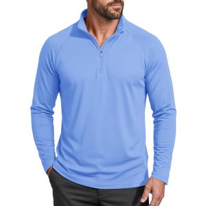 MAGCOMSEN Men's Long Sleeve Sun Shirts UPF 50+ Tees 1/4 Zip Fishing Running Rash Guard Athletic T-Shirts (Blue, S)