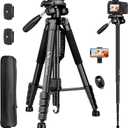 Tripod for Camera, 72" Tall Camera Tripod Monopod with Remote, Professional Heavy Duty Compact Camera Stand for Phone,DSLR, Spotting Scope, Telescope, Binocular (Black)
