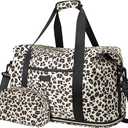 Expandable Travel Duffle Bags Weekender Overnight Bags for Women Men Hospital Bag for Women Labor Delivery with Toiletry Bag Waterproof, Leopard