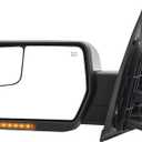 Driver Side Tow Mirror Compatible with 2004-2014 Ford F150, Side Mirror with Power Heated Turn Signal Puddle Light Manual Folding, Reflective Strip, Chrome Housing, Left, Driver Side Only