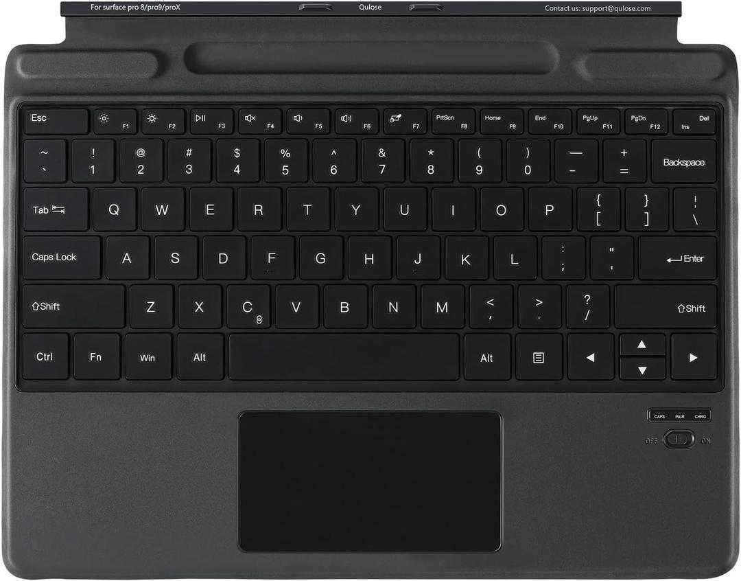 Surface Pro 9 Keyboard - Wireless Bluetooth Keyboard for Surface Pro 11/10/9/8/X with Detachable Trackpad and Pen Holder - Black