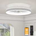 VOLISUN Low Profile Ceiling Fans with Lights and Remote, 19.7in Flush Mount Ceiling Fan with Light, 3000K-6500K Dimmable Fandelier LED Fan Light, White Bladeless Ceiling Fans with Lights for Bedroom