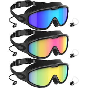 NSSIW Goggles Swimming Adult Swim-Goggles: Wide View with UV400 Protection Anti Fog No Leak for Men and Women 3 Pack (04 Blue & Pink & Gold)
