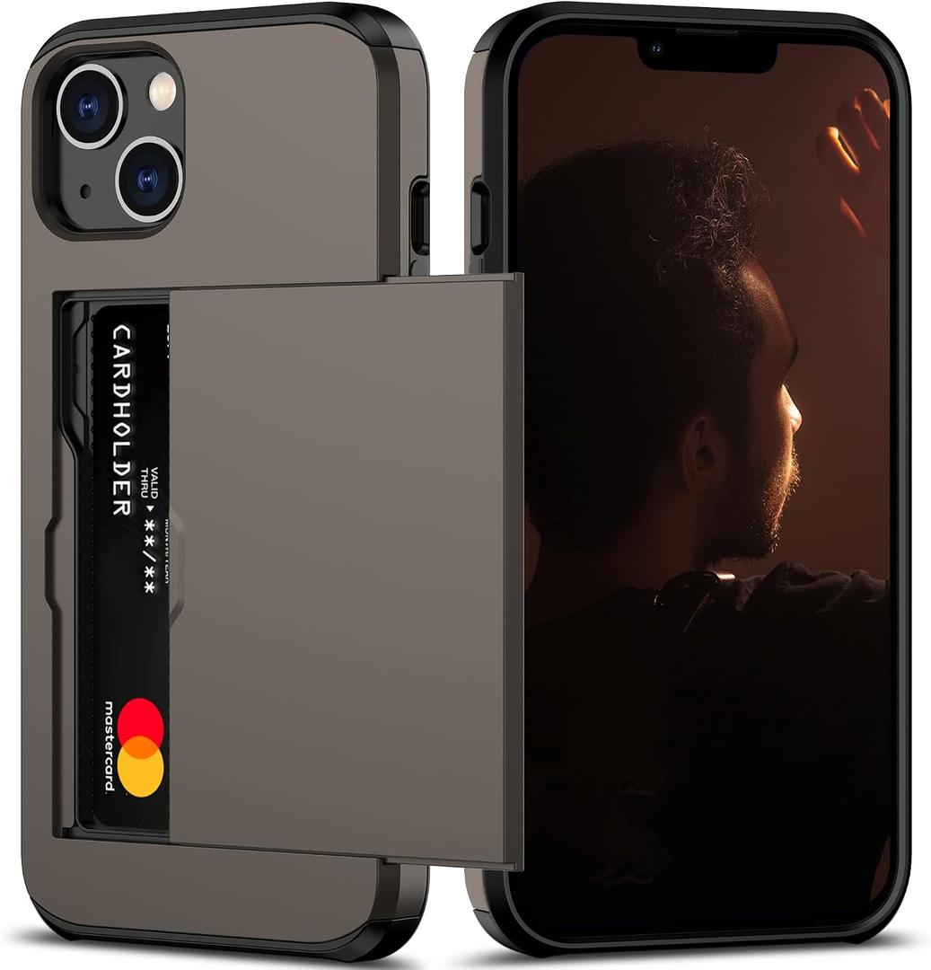 Nvollnoe for iPhone 13 Case with Card Holder Heavy Duty Protective Dual Layer Shockproof Hidden Card Slot Slim Wallet Case for iPhone 13 for Women&Men(Coffee)