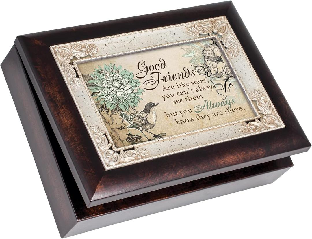 Cottage Garden Good Friends are Like Stars Burlwood Jewelry Music Box Plays What Friends are for