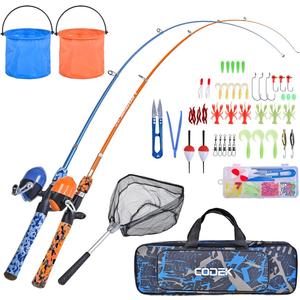 CODEK Kids Fishing Pole Set with Full Starter Kits 2 Set Portable Telescopic Fishing Rod and Spincast Reel Cambos with a Fishing Net and 2 Buckets for Boys Girls and Youth CODEK Kids Fishing Pole Set with Full Starter Kits 2 Set Portable Telescopic Fishing Rod and Spincast Reel Cambos with a Fishing Net and 2 Buckets for Boys Girls and Youth
