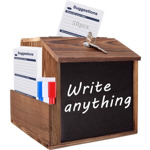 AZEAM Wood Suggestion Box with Slot and Lock,Wooden Tip Money Drop Donation Boxes For Saving Fundraising,Prayer Ballot Comment Box Countertop Wall Mounted with Chalkboard and Keys for Church,Wedding