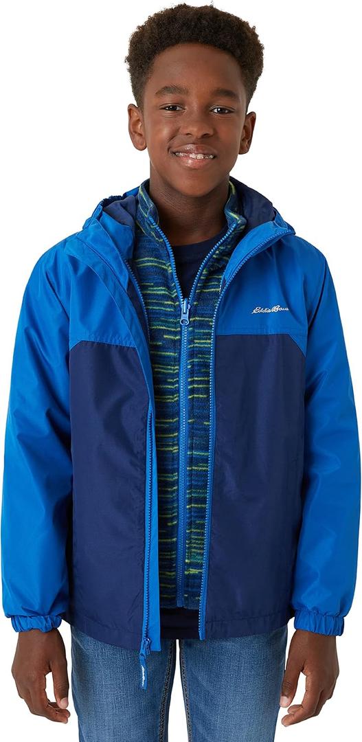 Eddie Bauer Boys' Jacket - Lone Peak Waterproof 3-in-1 Insulated Windbreaker Coat with Removable Fleece Lining, Kids Size 7/8 (Blue)