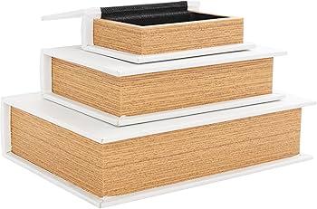 Deco 79 Wooden Decorative Box Love, Hope, Faith Faux Storage Book Book Shaped Boxes with Black Spine and Gold Accents, Set of 3 Decorative Keepsake Boxes 11", 8", 6"H