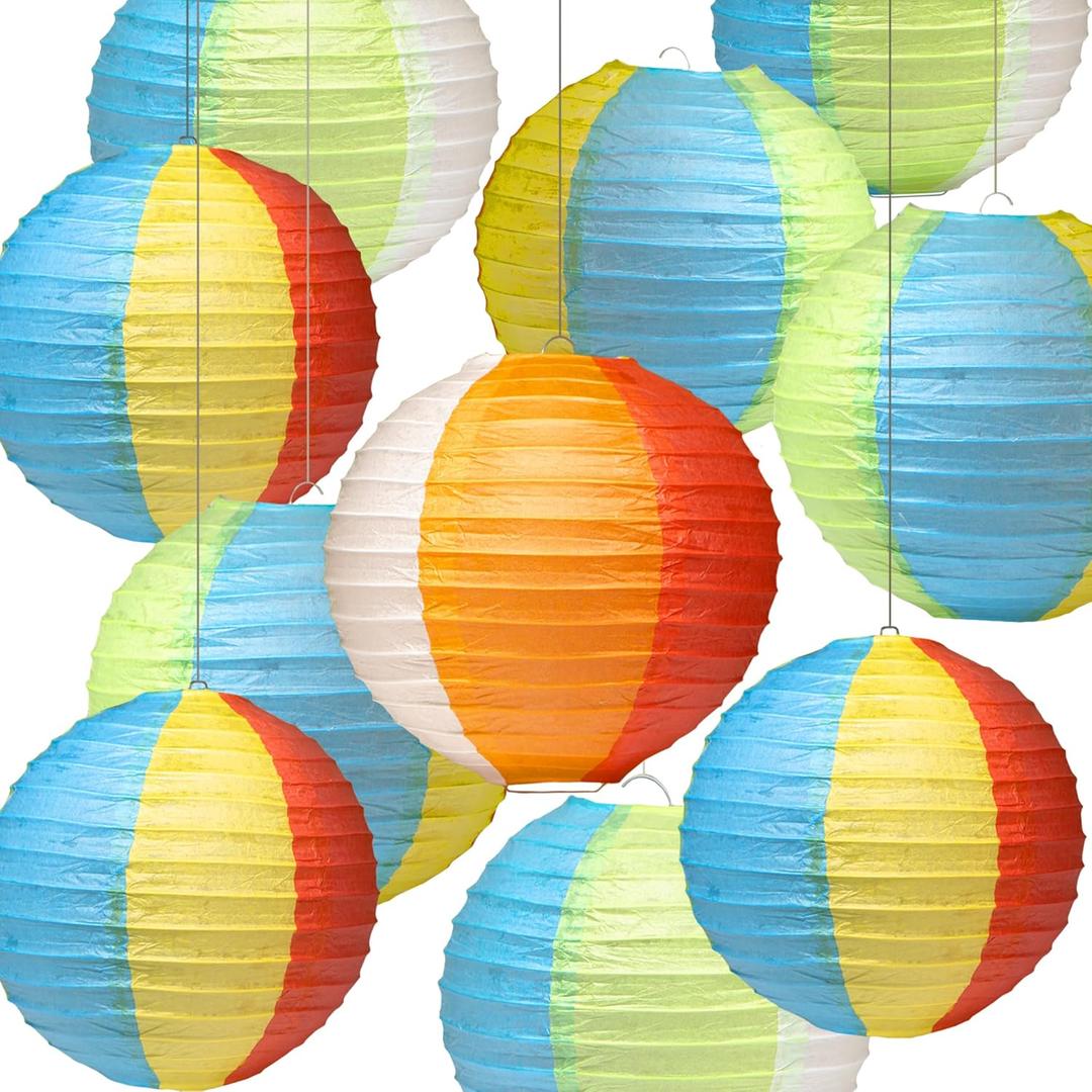 2 x Novelty Place 10 Pack Beach Ball Paper Lanterns - 8" Rainbow Color Hanging Lanterns Summer Pool Party Decoration for Beach Party, Holiday, Birthday, Wedding