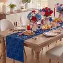 Artoid Mode Blue Soft Plush Faux Fur Jacquard Big Stars 4th of July Table Runner, Memorial Day Holiday Kitchen Dining Table Decoration for Home Party Decor 13x120 Inch