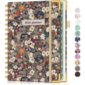 2 x 2026 Planner, Hardcover Weekly and Monthly Planner for Women, January 2026 - December 2026, Spiral Yearly Agenda Organizer Book 2026 with Tabs, Daily Calendar Planners for School Work Home, A5 (5.75" x 8.38"), Petals