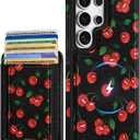 2 x Shorogyt for Samsung Galaxy S25 Ultra Cute Kawaii Leather Phone Case - Compatible with Magsafe Wallet Magnetic Credit Card Holder Fashion Cherry Design Phone Cover for Women Girls, Fits 7 Cards
