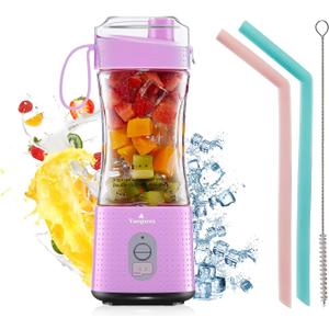 Portable Blender Personal USB Rechargeable Juice Cup for Smoothie and Protein Shakes Mini Handheld Fruit Mixer 13Oz Bottle for Travel Gym Home Office Sports Outdoors Chic Pink
