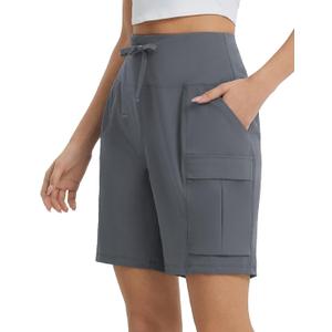 baleaf Women's 7" Hiking Shorts High Waist Water Resistant Quick Dry Lightweight Zip Pockets Workout Athletic Shorts Travel (M, Graphite Gray)
