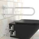 U Shaped Toilet Grab Bar 30.3 Inch, Munzong White Anti-Slip Support Rail, Flip-Up Bathroom Grab Bar with Paper Holder, Stainless Steel Knurled Handicap Safety handrails for Elderly Disabled Pregnant