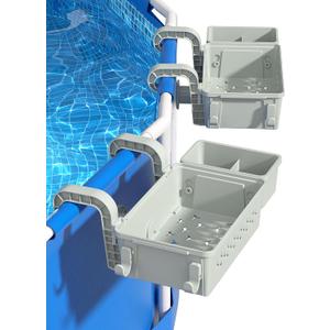 2 Sets Upgrade Poolside Storage Basket, Above Ground Pool Storage Basket with Pool Cup Holder, For Steel Round or Oval Frame Above Ground Pools, Fits 3 Inch or Less Top Rail