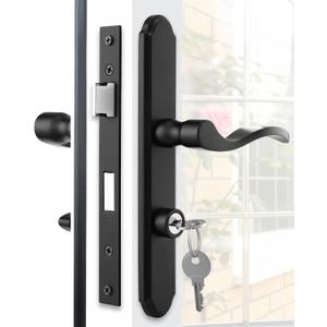 Flat Slot Storm Door Handle Complete Set, Mortise Keyed Lever Mount Latch with Deadbolt for Screen and Storm Doors (Matte Black)