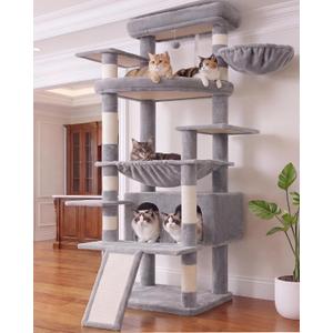 Heybly Tall Cat Tree for Large Cat, 80-inch Multi-Level Cat Tower HCT038W