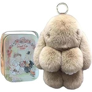 Keychain with Box, Bunny Keychain with Tin, BunnyCute Plush Key chain, Fluffy Car Charm for Bags & Backpacks