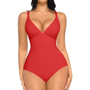 FeelinGirl Shapewear Bodysuits for Women Tummy Control Body Suits Deep V Neck Corset Body Shaper Tops, M