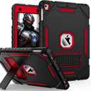 9.7" Case for iPad 6th/5th Generation 2018/2017, for iPad Air 2 / Air 1st / Pro 9.7, Heavy Duty Shockproof Protective 9.7 Inch Cover with Built-in Stand for i Pad 6 5 Gen (Black+Red)