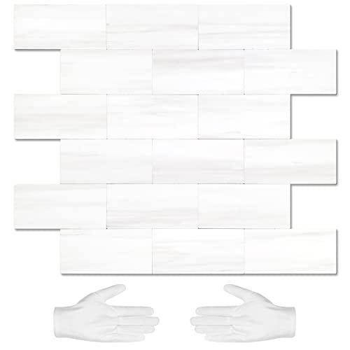 STICKGOO 10-Sheet Subway Tile Peel and Stick Backsplash, Star White Marble Look Dolomite Kitchen Backsplash Wall Tile, PVC Stick on Backsplash for Kitchen