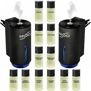 2 Smart Car Air Freshener Diffusers Rechargeable Auto Scent Device Set with 12 Refills Anti-Leak System, 3 Spray Modes & Motion Sensor Auto On/Off