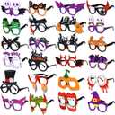 Garma 24 Pcs Kids Halloween Glasses - Plastic Party Glasses with Glitter, Pumpkin, Spider, Ghost Themed Eyewear