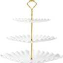 DAFURIET Dessert Cupcake Stand, 3 Tier Cup Cake Holder Tower for Tea Party/Birthday/Wedding, Plastic Tiered Serving Tray with Metal Rod, White