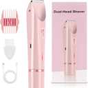 2-in-1 Bikini Trimmer & Electric Razor for Women: Painless, Waterproof & Cordless for Body, Face, Bikini Line | Ceramic Blades, USB-C Charging | Pink