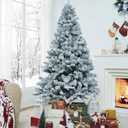 Frosted Christmas Tree 6ft Pre-Lit with 250 Warm White LED Lights, 8 Lighting Functions, Snow Flocked Artificial Pine, Full Branches, Easy Setup, Foldable Stand, Home & Holiday Decoration