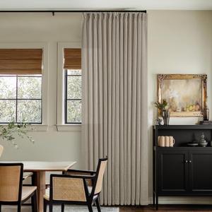 Pinch Pleated Linen Curtains 108 Inches Long for Living Room 2 Panels Set Greyish Beige Flax Double Pleated Drapes Back Tab Farmhouse Ceiling Floor 108 Inch Window Curtains Bedroom Burlywood Birch