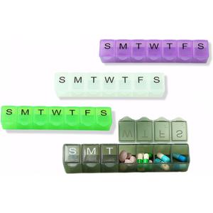 4 Pack Weekly (7-Day) Pill Organizer, 7 Days Pill Case Travel Daily Pill Box Portable Medicine Organizer and Planner with Compartment for Vitamins, Fish Oil, Supplements and Medication (4, Color)