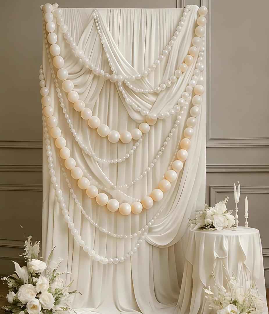 Whaline 120 Pcs White Beige Quick Link Balloons, Linking Balloons for Making Balloon Wall Arch Chains, Pearl Balloon for Wedding Birthday Bridal Baby Shower Graduation Party Decorations (6+10 inch)