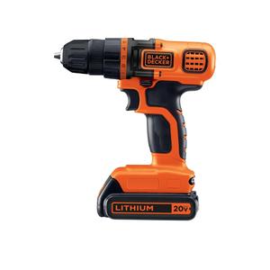 BLACK+DECKER 20V MAX Cordless Drill and Driver, 3/8 Inch, With LED Work Light, Battery and Charger Included (LDX120C)