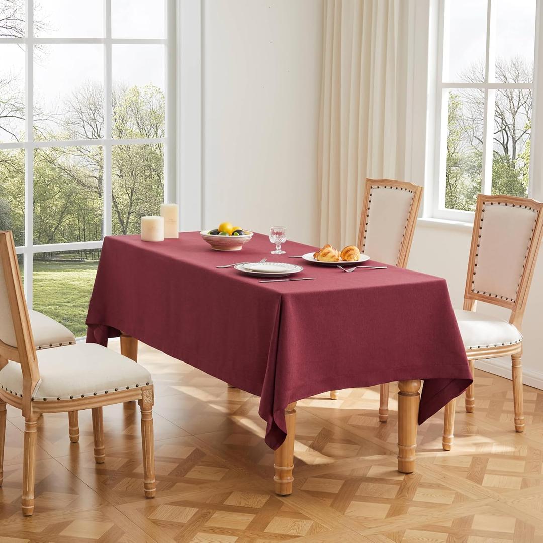 ZeeMart Basic Linen Textured Table Cloth, 60 x 84 Inch Burgundy, Farmhouse Style Rust Rectangle Tablecloth, Wrinkle Resistant Washable Heavy Weight Table Cloths