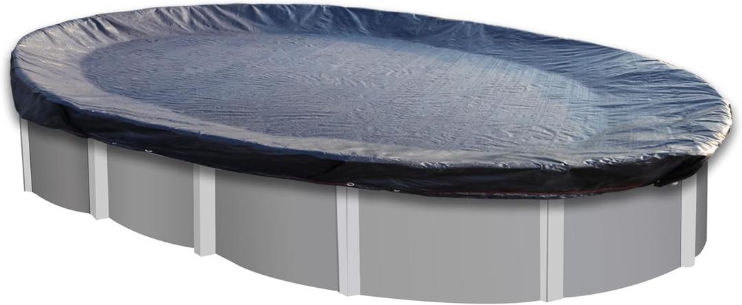 STARPYNG-Pool Cover,Above Ground Pool Solar Cover, Underground Pool Cover Protector with Drawstring Design, Easy to Install (Pool Size: 18X34FT, Cover Size: 21X37FT, Oval, Navy/Black,weve 7x7)