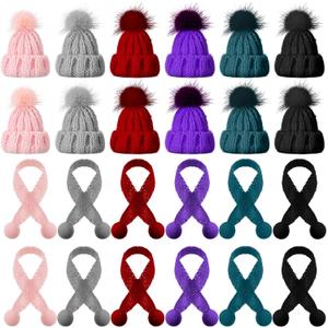 Bencailor 24 Pcs Mini Christmas Knitting Hats and Mini Christmas Scarf Set Knitting Doll Hat Scarf Santa Knit Hat Tree Ornaments for DIY Craft Art Doll Decoration (Multicolor)