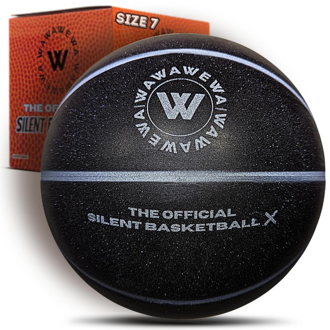 WAWAWEWA The Official Silent Basketball X (Size 7) – Uncompressed Indoor Basketball for Quiet Dribbling – Grooved Airless Indoor Training PU Foam Basket Ball – Ready to Play for All Ages (29.5")