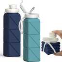 BEAUTAIL Collapsible Water Bottles 20.6oz 2 Pack, Silicone Foldable Portable Water Bottle, BPA-Free, Leakproof Reusable for Travel Camping Hiking Cycling Yoga Sports Outdoor (Blue+DarkBlue)