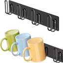 2pcs Mug Holder Wall Mounted, Coffee Cup Holder with 4 Mug Hooks, Metal Cup Hanger Mugs Display Rack, Cups Storage Organizer for Kitchen Dining Room Coffee Bar, Black