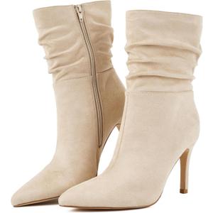 Putu Women's Stiletto High Heel Boots Slouchy Ankle Boots Sexy Dress Boots (8.5, Beige)
