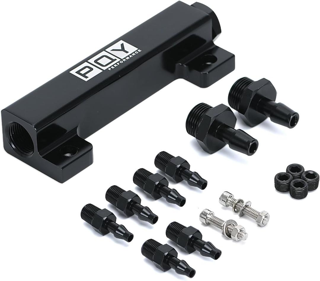 6 Port Vacuum Block Intake Manifold Kit Intake Fuel Wastegate Turbo Boost 1/8NPT for Racing Vacuum Manifold Black