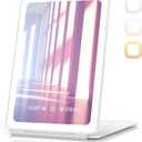 Travel Makeup Mirror with Time & Temperature Display, 2000mAh Rechargeable Battery, 7.5" Portable Foldable Lighted Mirror with 148 Led Lights, 3 Color Lighting Modes, Touch Dimming