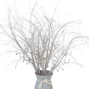 6 Pcs Christmas Glitter Ting Branches Stems Ornaments 21.6" Decorative Glittery Sticks Curly Twigs Picks for Christmas Tree Sprays Wreath Crafts Tree Topper Fillers Holiday Home Decor (6, Silver)
