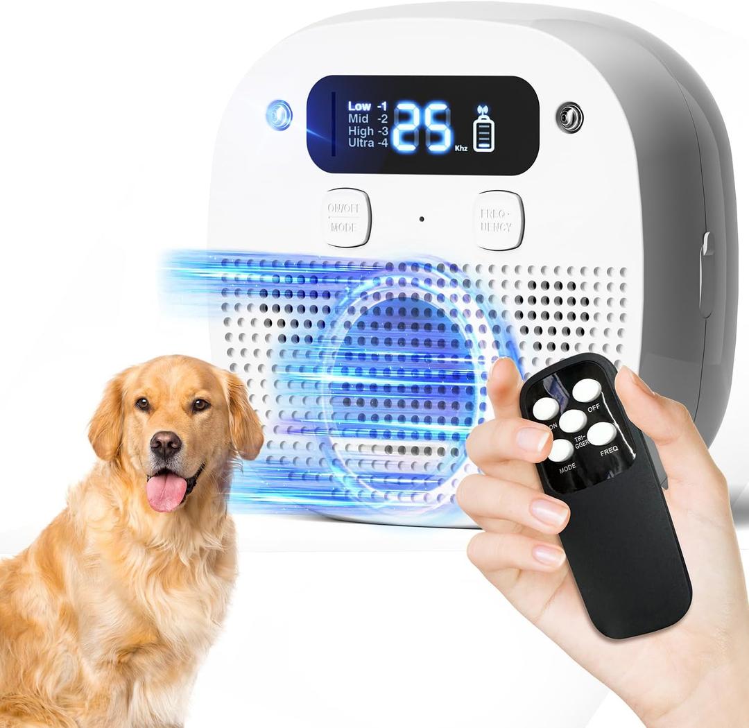 Dog Barking Control Devices, Anti Barking Device for Dogs with Remote Control, Ultrasonic & Sensor Technology, Rechargeable, Adjustable Modes & Frequencies, Bark Box Indoor Outdoor (Ivory)